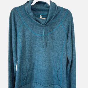 Kuhl Women Large Teal Cowl Neck Hoodie Pullover Kangaroo Pocket Outdoor